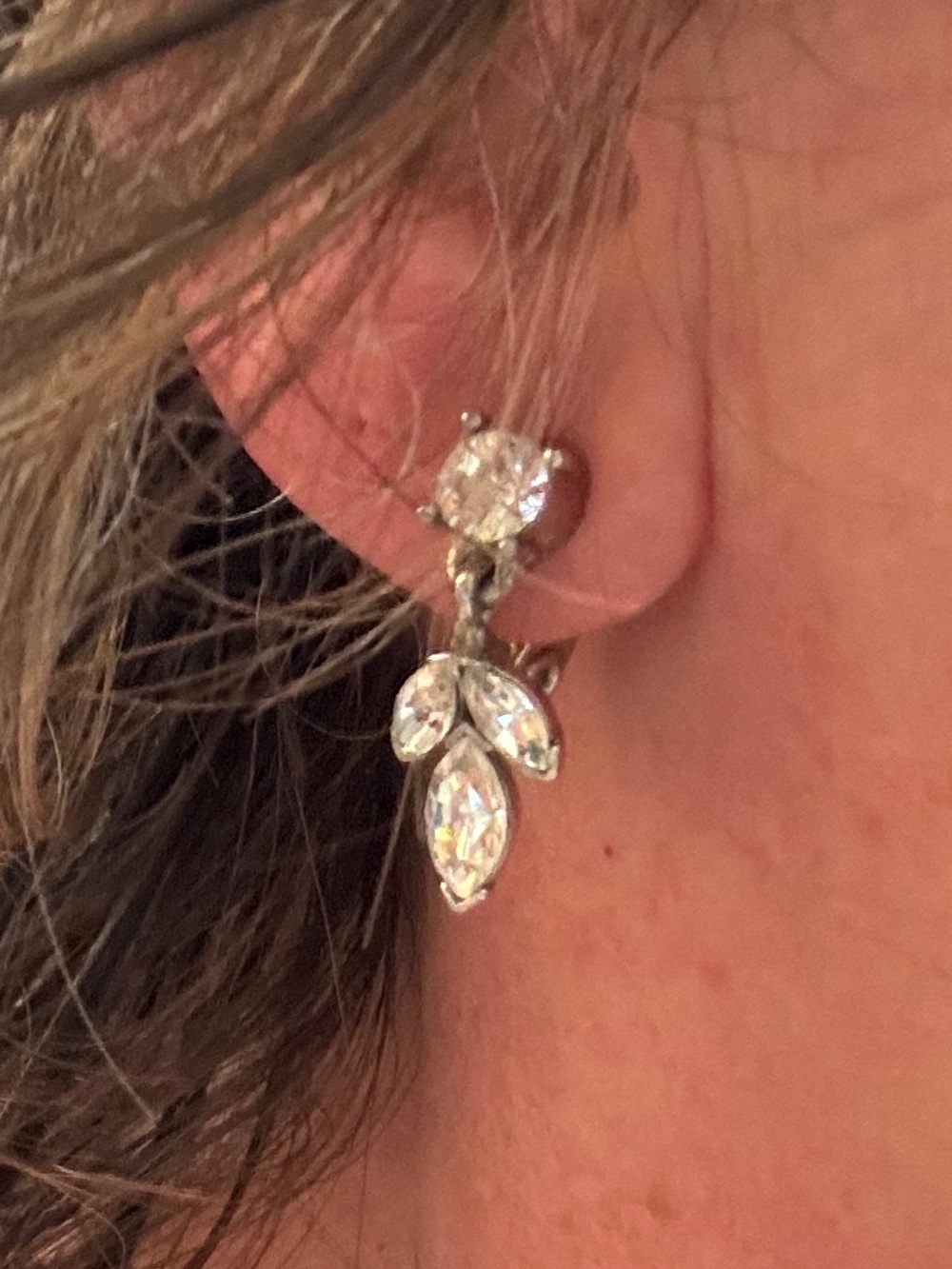 1990’s Monet Silver-Tone Clear Crystal Drop Earrings